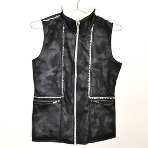 Wooly Bully Wear Route 66 Vest Womens Sz S‎ Sherpa Lined Black Faux Suede Zip Up